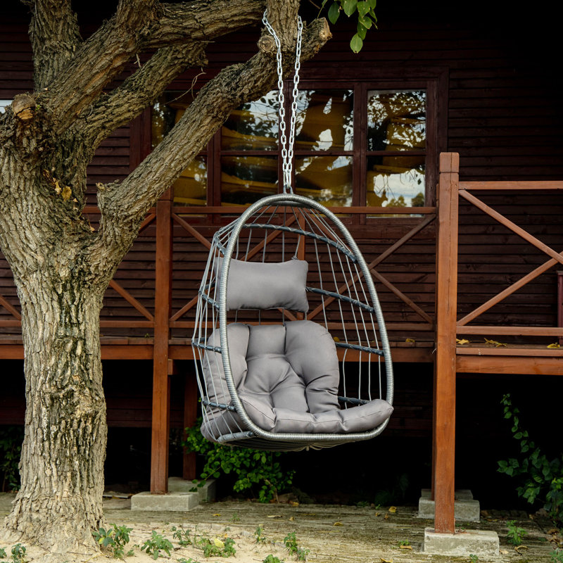 Freeport Park® Wicker Rattan Hammock Egg Chair With Hanging Steel Chain